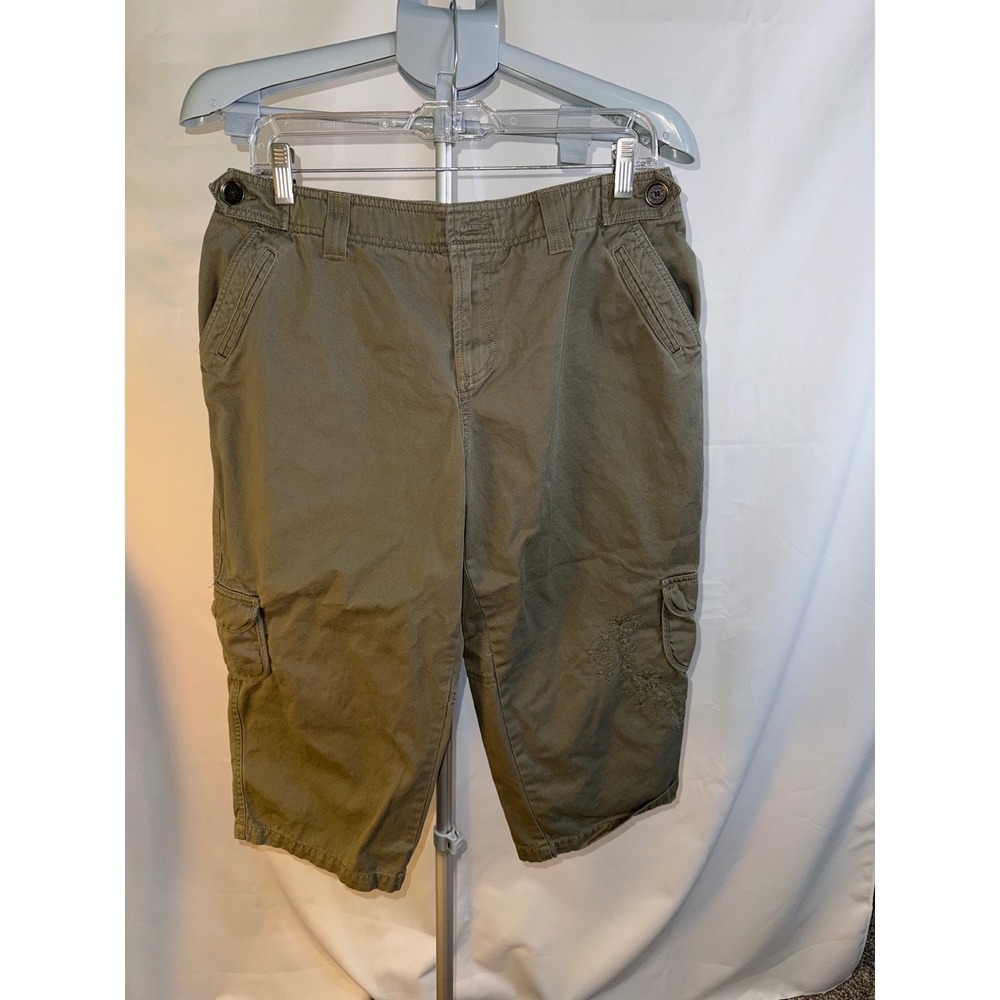 Sonoma Life Style Women 12P Olive Green Cargo Capri Pants‎ Floral Cotton